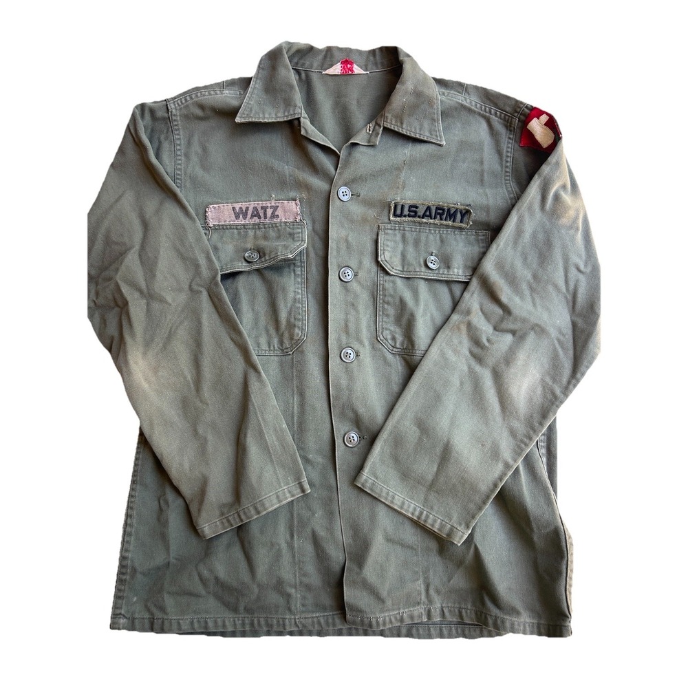 Vintage‎ U.S. Army OG-107 Shirt 70th Infantry Patch BVD Hayes Co Medium